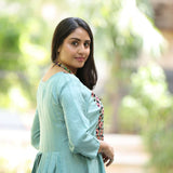 Sea Green Flared Kurti with Calf-Length Design – Back View