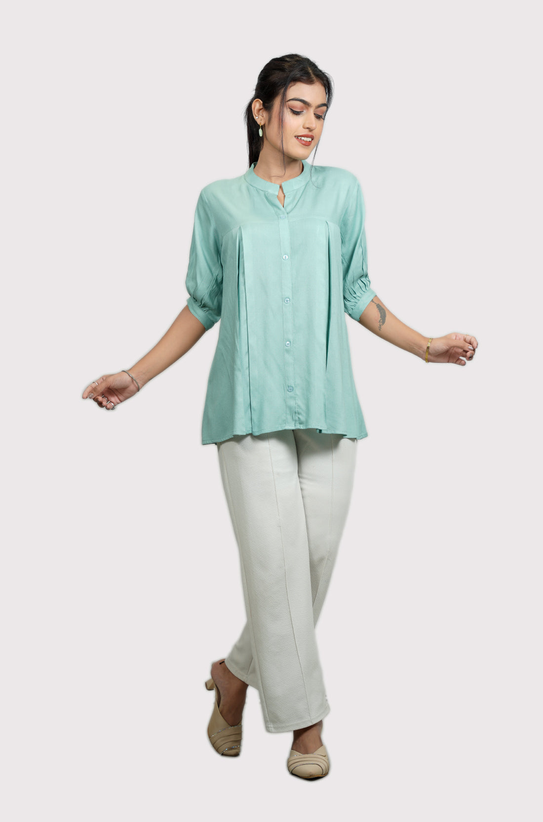 Rayon pleated shirt for women