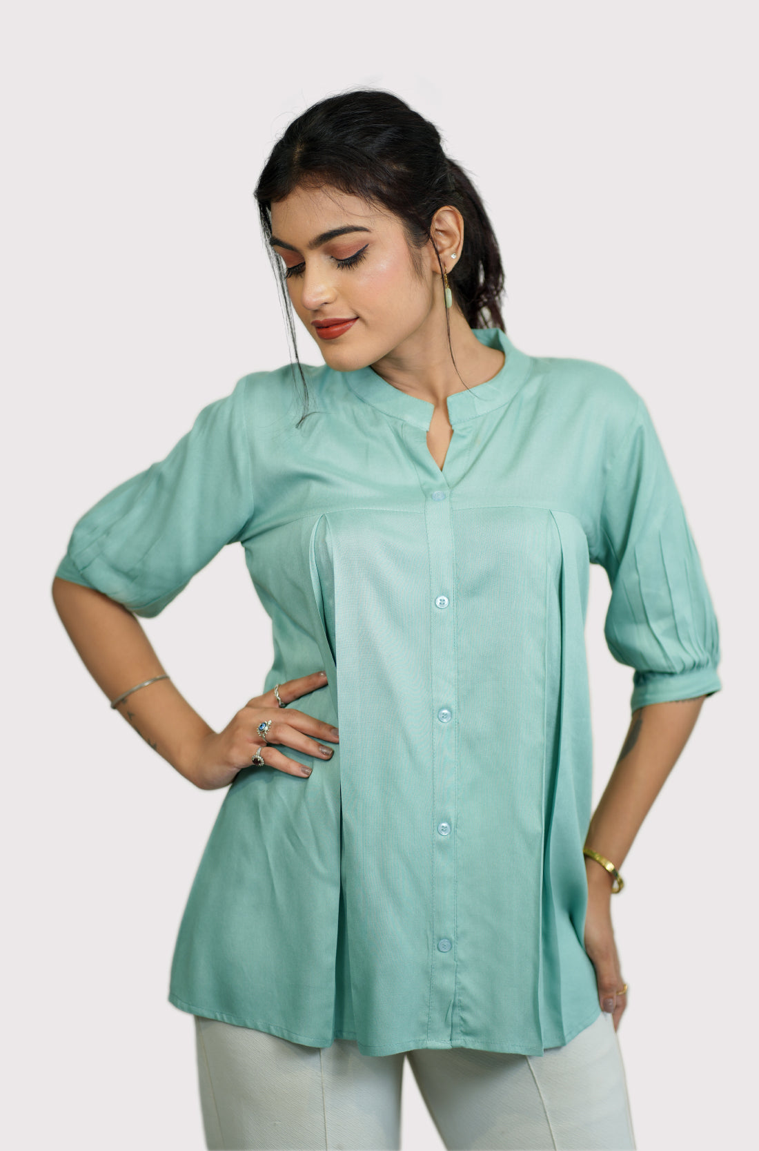 Rayon pleated shirt for women