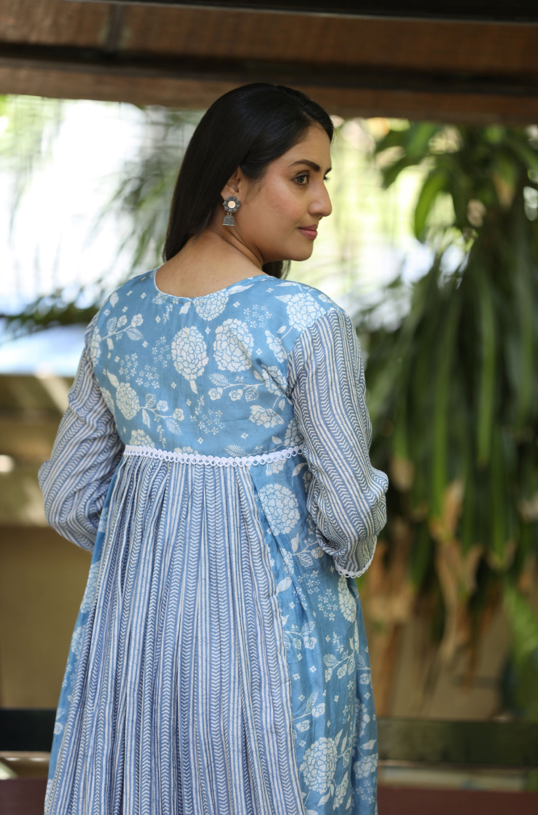 Sky blue white muslin flared kurti