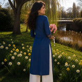 Block Print & Mirror Work Indigo Pure Cotton Kurta