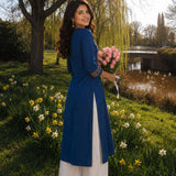 Block Print & Mirror Work Indigo Pure Cotton Kurta