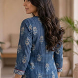 Indigo block printed pure cotton straight kurta