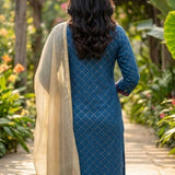 Royal Blue Crepe hand embroidered Kurta set with dupatta
