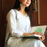 White Pure Cotton Kurta – Sitting Pose View