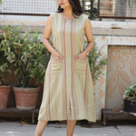 Full View on sleeveless beige striped kurti