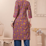 Back view of the straight fit bright pink cotton floral kurta set showcasing the clean layout and print continuation on the back