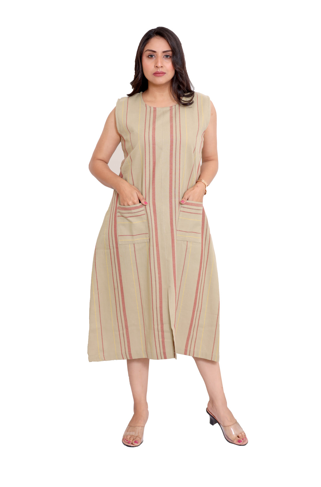 Stripped frock style cotton Kurti with Pockets