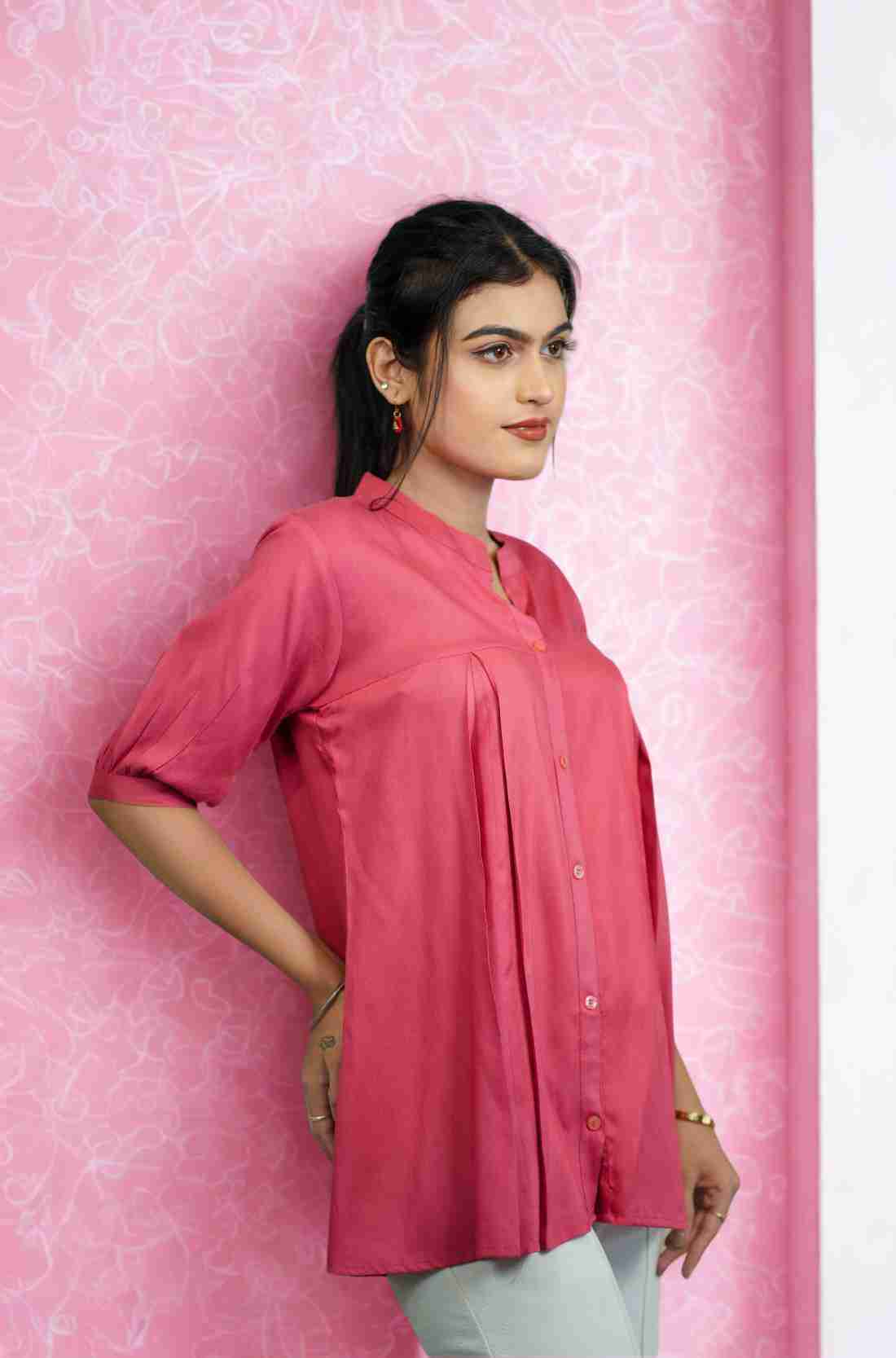 Dark Peach colour Rayon Top with Half Sleeves – Side View
