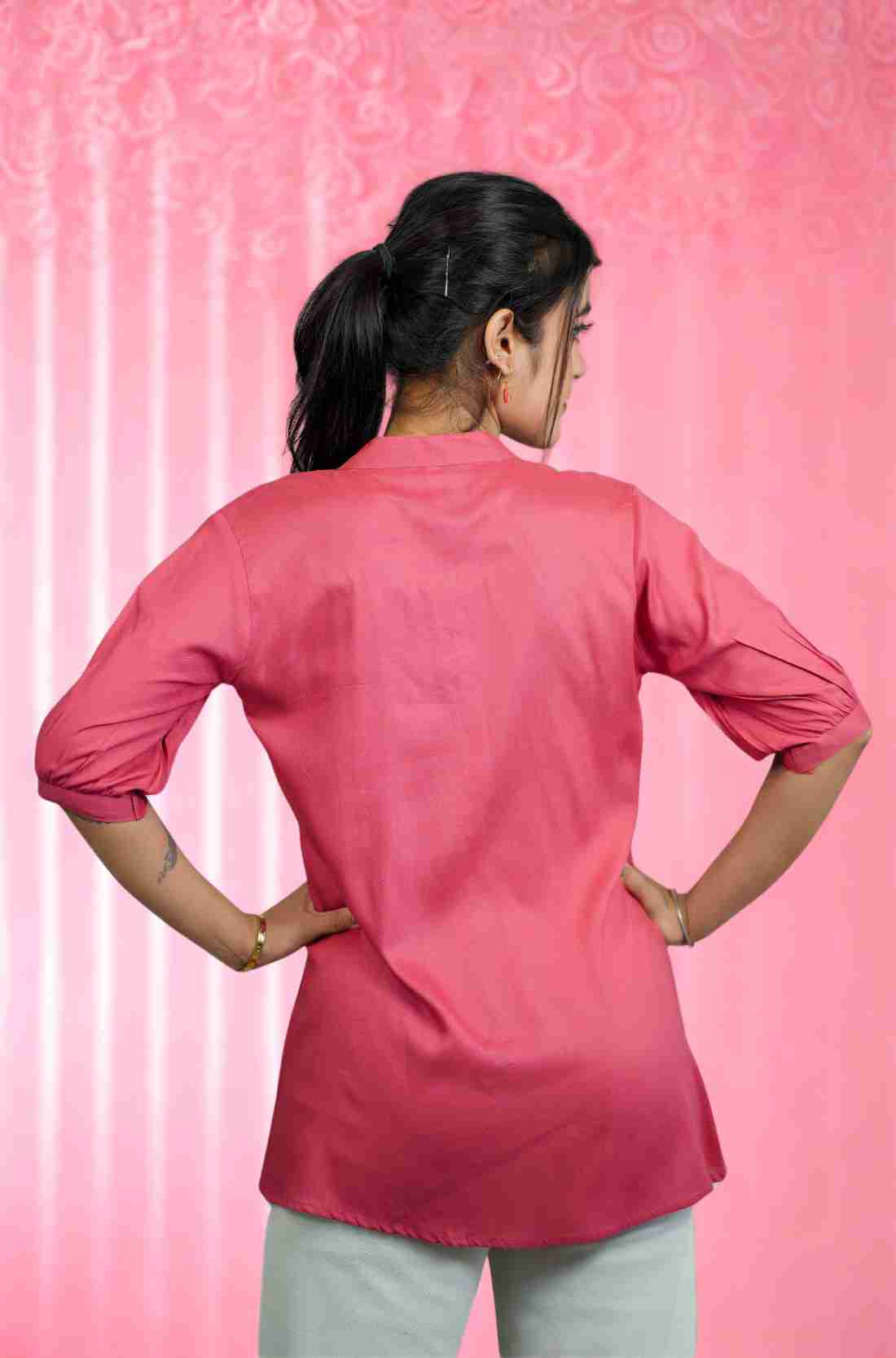 Dark Peach colour Rayon Pleated Shirt – Back View