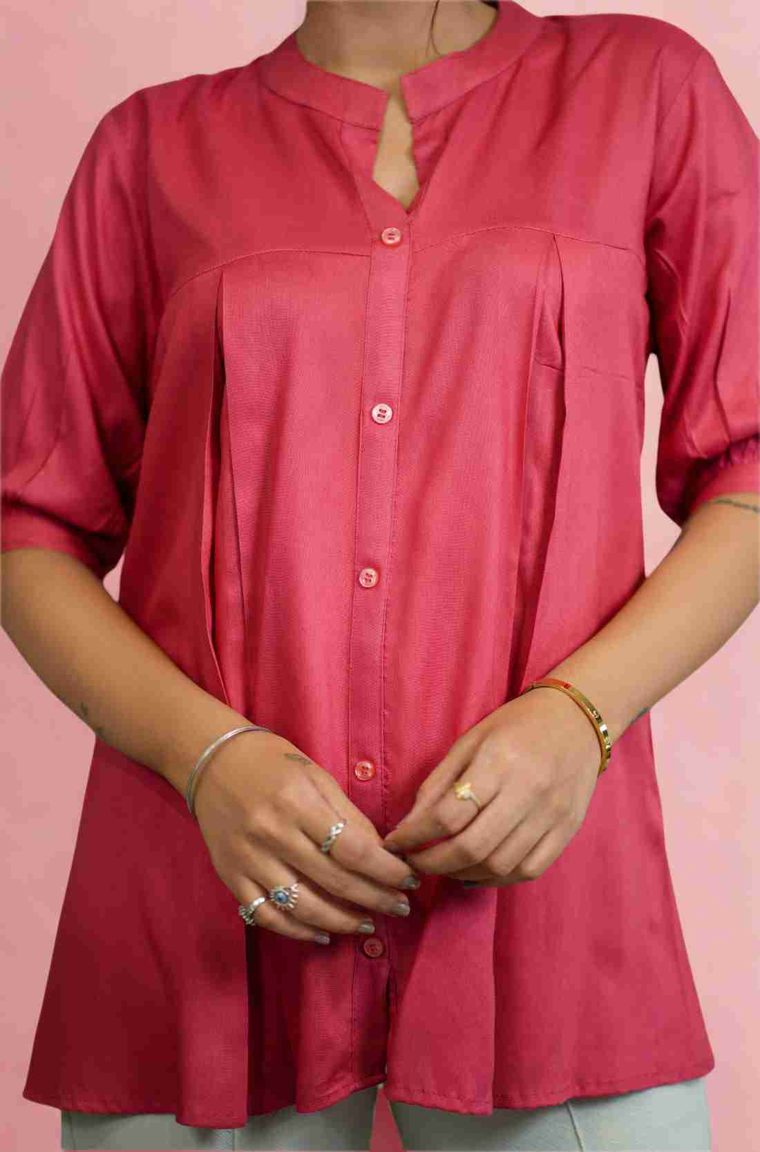 Crew Collar of Dark Peach colour Shirt – close up
