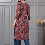 Back view of the straight fit deep mudberry purple cotton floral kurta set showcasing the clean layout and print alignment on the back