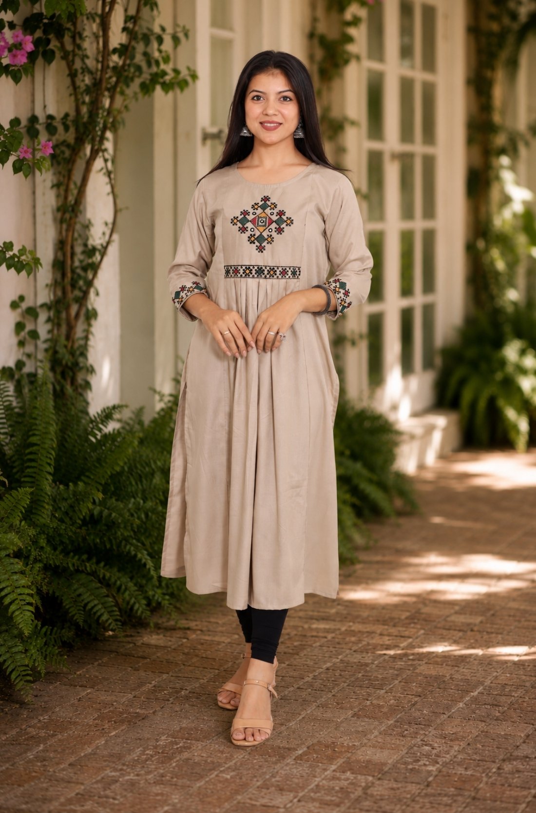 Rayon Hand Embroidered Block Printed Aline Kurta – Ytaminz