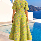 Full-length back view showing the A-line silhouette and fit of the light green pure cotton frock-style kurti.