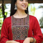 Embroidery Detailing on Maroon  Aline Kurta – Close-Up View