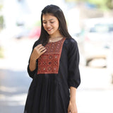 Black Rayon Embroidered Aline Kurta – Front View