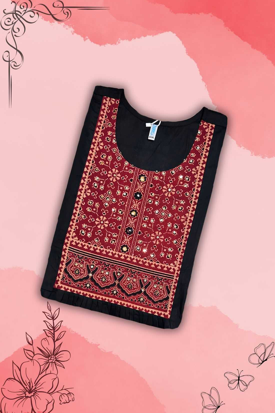 Black Unstitched Kurta Material – Hand Embroidery