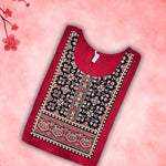 Maroon Unstitched Kurta Material – Hand Embroidered Block Printed