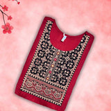 Maroon Unstitched Kurta Material – Hand Embroidered Block Printed
