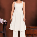 Off white sleeveless A-line inner, front view, included with the kurta set