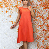 Walking shot in orange striped A-line kurti