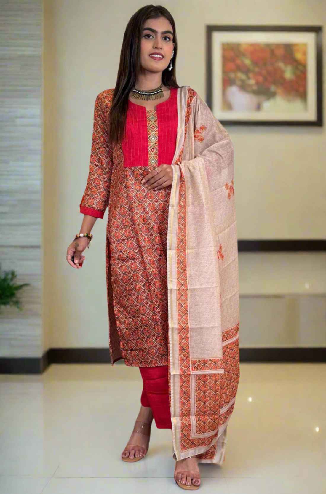 pashmina kurta set aari work front full view