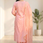 Women's Peach Embroidered Kurta Set with Dupatta Back View