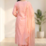 Women's Peach Embroidered Kurta Set with Dupatta Back View