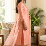 Women's Peach Embroidered Kurta Set with Dupatta Side View